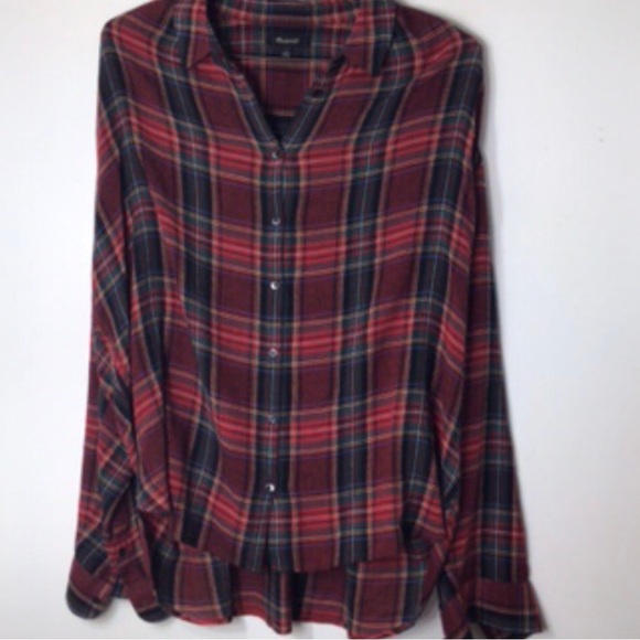 MADEWELL wool plaid button up top women large red - Picture 1 of 5